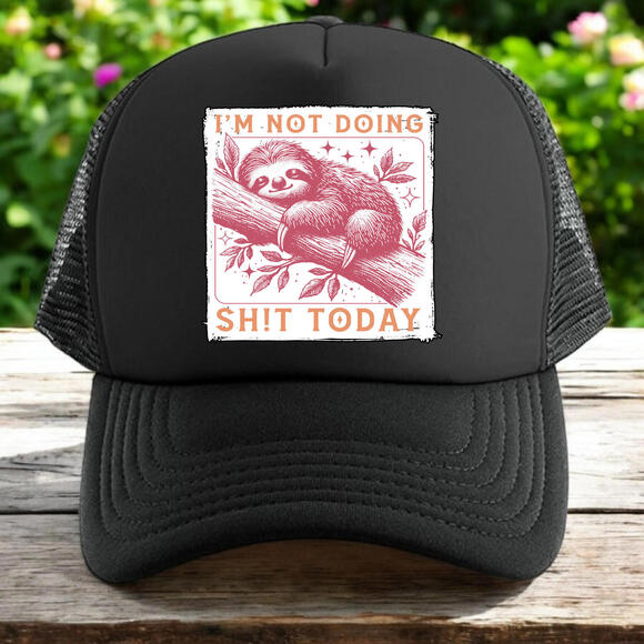 Sloth trucker hat womens O/S black snapback unisex I'm not doing sh!t today - Picture 1 of 4
